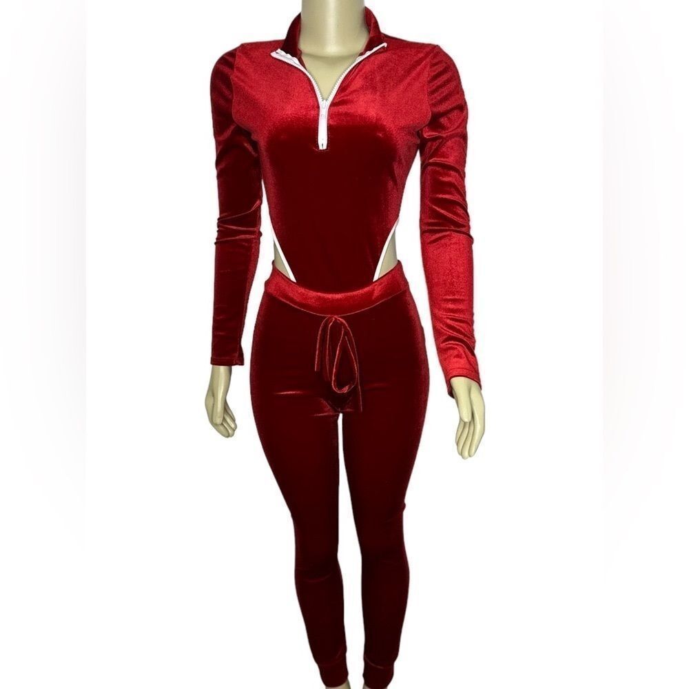Elegant Red Velvet Jumpsuit